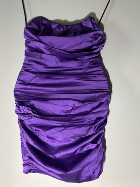 Purple Ruched Strapless Dress
